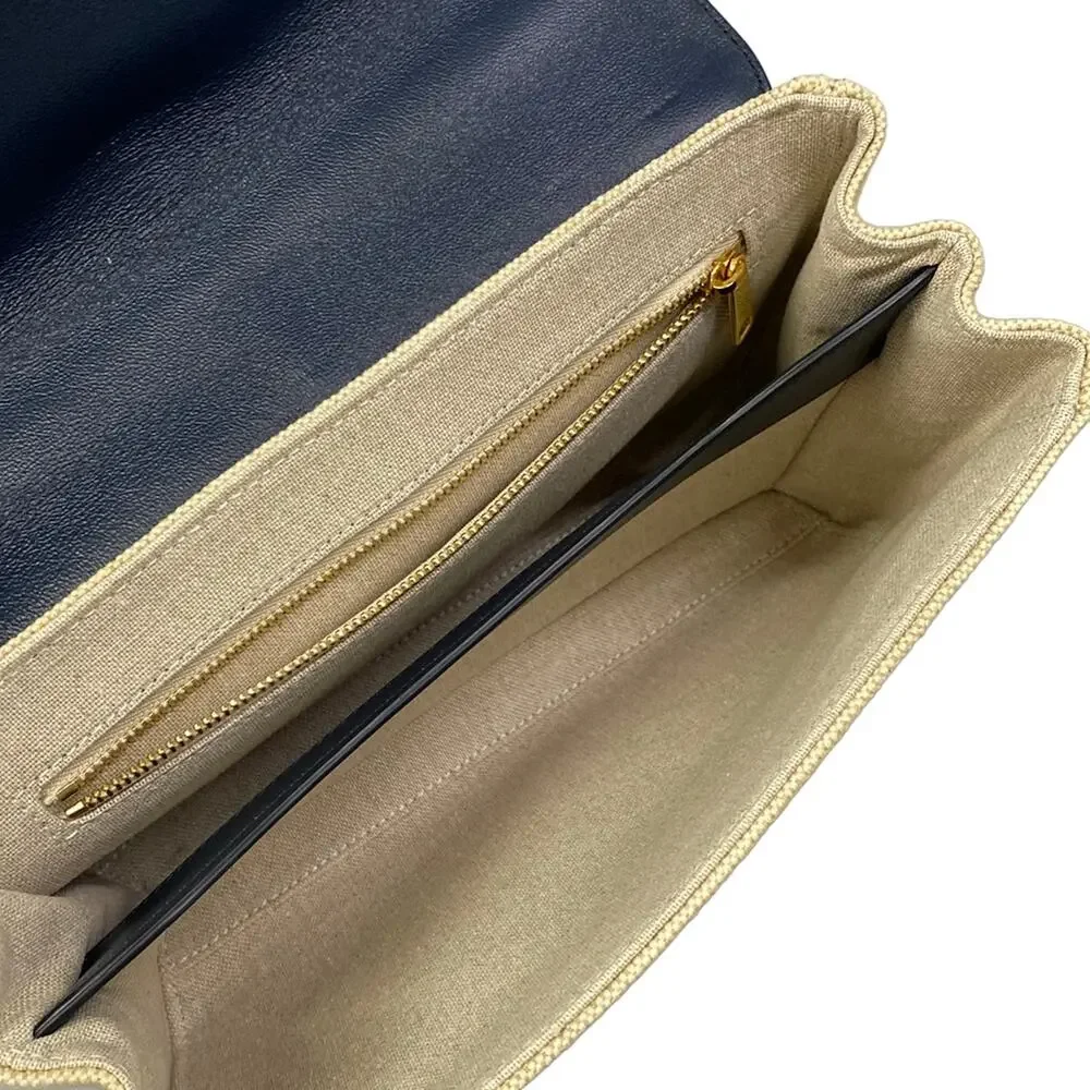 Celine Teen Soft 16 (Seau) Shoulder Bag 196852DJ9.01NA Beige Navy Fabric Leather